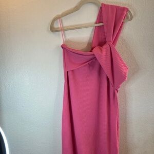 Anthropologie porridge maxi Vibrant Pink One-Shoulder Evening Dress L NWT